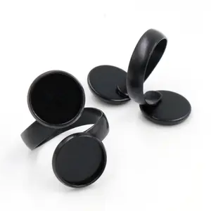 12mm 5pcs Black Plated Brass Adjustable Ring Settings Blank/Base,Fit 12mm Glass Cabochons,Buttons;Ring Bezels J1-18