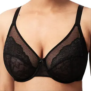 VUKOISWE Minimizer Underwire Bras for Women Full Coverage Unlined Lace Bralette Plus Size Supportive Bra for Heavy Breast Black Womenswear Basic