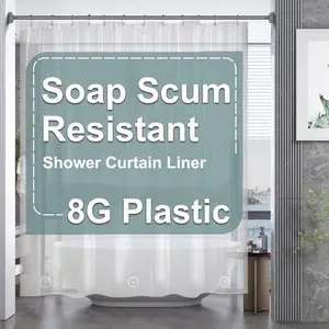 AmazerBath 8G Plastic Shower Curtain, Premium PEVA Waterproof Shower Curtain Liner, Heavy Duty Weighted Shower Liner for Bathroom Decor Ideas