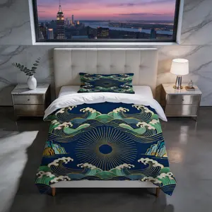 2/3 Piece Wave Sun Duvet Cover Set, HD Digital Printed Comforter Cover, Soft Breathable Bedding Set for Guest Room Bedroom Decor (No Insert)