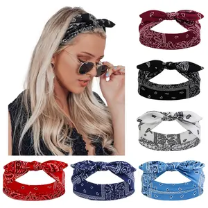 6 Packs Bow Headbands for Women Girls Boho Bandana Paisley Printed Head Bands for Women’s Hair Non Slip Cute Knotted Womens Hairbands Head Wraps Turban Hair Bandanas