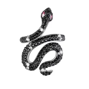 GNOCE Snake Ring for S925 Women Men with Black CZ Stones Punk Gothic Rings Hypoallergenic Personality Snake Jewelry Engagement Anniversary Promise Fashion Ring