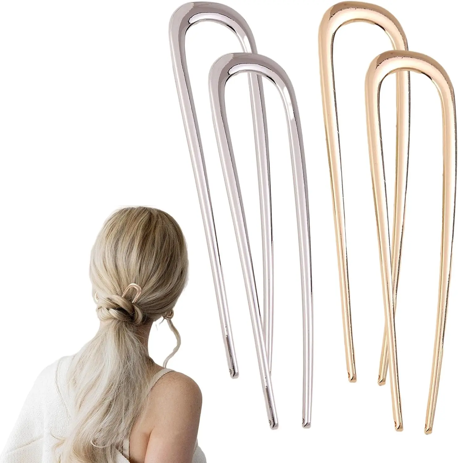 EKDJKK 4 Pack French Hair Pins for Women Girls, 5.5 Inch 