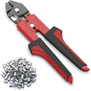 Wire Rope Crimping Tool, Up To 2.2mm Swager Crimper Fishing Wire Crimping Tool with 100 PCS Aluminum Double Barrel Ferrule Crimping Loop Sleeves Kit