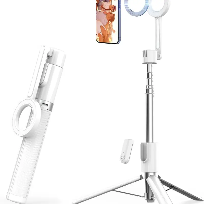 65" Adjustable MagSafe Magnetic Selfie Stick Tripod with Bluetooth Remote, Lightweight Alloy-Aluminium Grip Stand, Smartphone Accessory for iPhone, Android & Metal Ring Devices (19" to 65" Extendable, TikTok Vlog Recording)