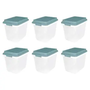 Hefty 6 Pack 32 Quart Lift Off Stackable Plastic Storage Bin and Lid, Smoke Blue