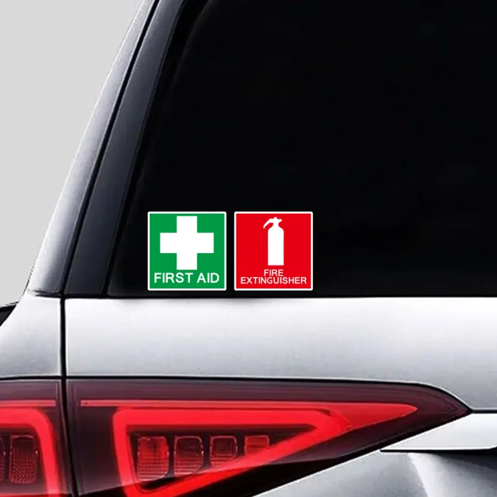 Fire Extinguisher&First Aid Safety Sign Car Sticker Self-adhesive Vinyl Decal Personalization Car Decoration Sticker Accessories