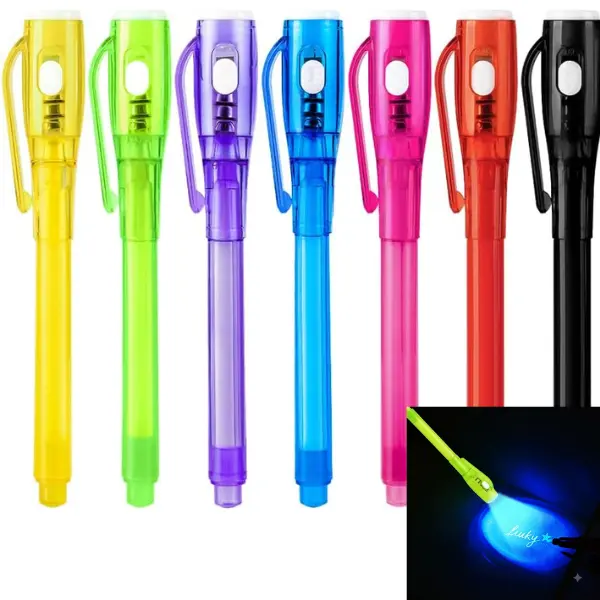 7-Pack Unisex Invisible Ink Spy Pens with UV Light - Magic Marker Learning Toys, Kids’ Detective Tools for Creativity & Development, Fun Party Favors/Birthday Gifts for 3+ Yrs