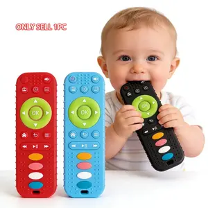 Baby Silicone Remote Control Teether Toy, Early Education Sensory Toy for 0-36 Months Toddlers, Birthdays and Holidays Gift