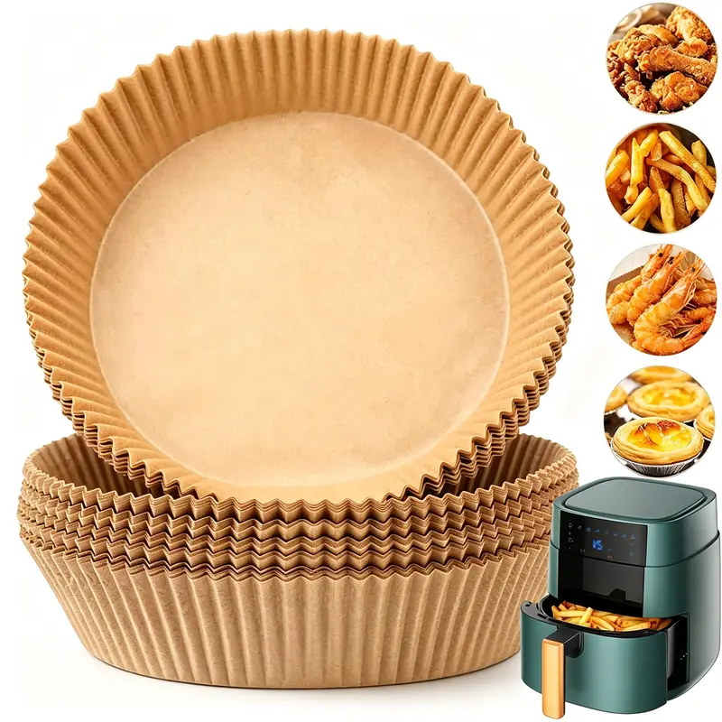 6.3 in Round Food-Grade Non-Stick Air Fryer Paper Liners (200PCS) - Bowl-Shaped, Raised Edges, Heat-Resistant Up to 428°F, Degradable, Easy to Use, Environmentally Friendly Home Baking Kitchen Appliance Accessory, Ideal Father's Day Gift toolup toolupgrad