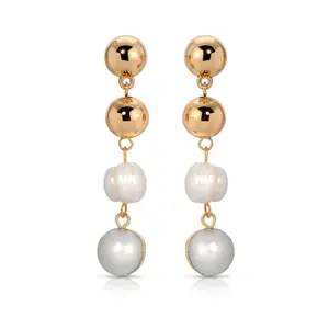 Ettika Resort Drop Earrings – 18k Gold Plated Statement Pearl Earrings with Freshwater Pearls