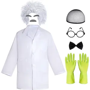 P-CPA09   Mad Scientist Costume Kids Doctor White Lab Coat Halloween Crazy Mad Scientist Physicist Costume for Cosplay