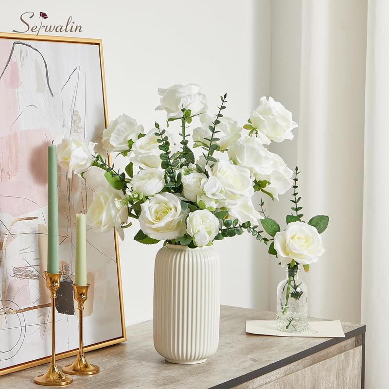 AnYa 12/24/48 pcs Artificial Rose Howers LongStem Fake Silk Roses for DIY Wedding Bouquet Table Centerpiece HomeDecor, Realistic Silk White Roses, Suitable for Valentine’s Day, Mother’s Day, Halloween, Christmas, Floral Arrangements & Home Decor