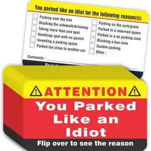 Pack of 100 You Parked Like an Idiot Business Cards - Bad Parking Cards for Multi Reasons Violation, 3.5"x2"