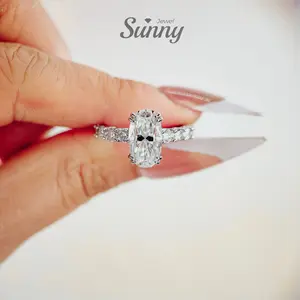 [Sunny Jewel] Lab-Grown Moissanite Oval Ring, Crystal ClearD Color, VVS Clarity, S925 Silver SettingSparkling Jewelry for Women, Ideal for Weddings, Engagements, Birthdays, Parties, Festivals, Dates & Daily WearR15371-712