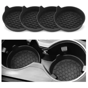 Car Cup Holder Coaster, Silicone Cup Holder Insert, Universal Non-Slip Cup Holders, Car Accessories Interior for Women and Man Interior Sets 4 Pack Black