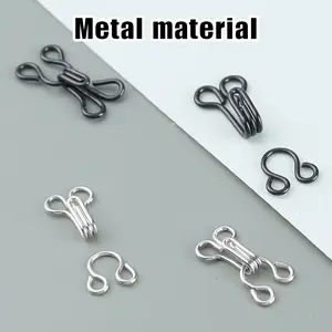 60 Counts Sewing Hooks and Eyes Closure, 3 Sizes (Silver, Black) for Bra Clothing Trousers Skirt DIY Craft