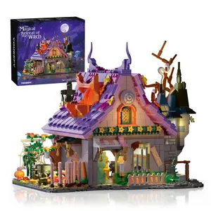 Magic Witch's Enchanted Cottage Building Set with Lights, 1200+pcs Halloween Haunted House Blocks Toy, Magical House Kit for Witches & Wizards, Halloween House Kit for Kids & Adults 14+, Perfect Gift for Halloween & Christmas