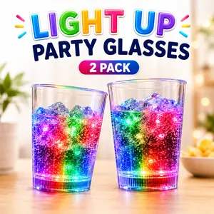 2-Pack LED Light Up Tumblers, Plastic Material Drinkware, Flash Color Cups for Any Beverage, Party Fun Kitchenware Glasses (3.5in H x 3.0in Dia) Mug