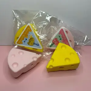 Artisan Sticky Cheese Slice Slow-Rise Squishy Satisfying Pink and Yellow adult fidget toy Sensory Play Food Squishies