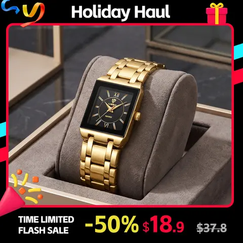 LIEBIG Women's Fashion Watch - Polygonal Gold-Tone, Roman Numerals, Vintage Quartz, Gilded Dial, Retro Gold Charm, Stainless Steel Bracelet with Clasp, Casual Office & Party Wristwatch
