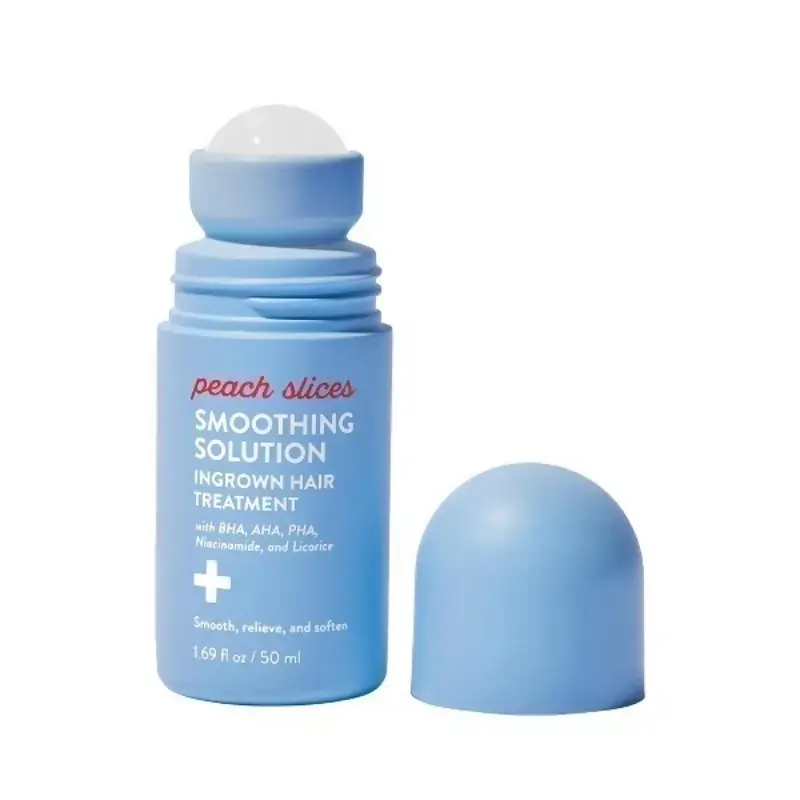 Peach Slices Smoothing Solution Ingrown Hair & Scalp Treatment - 1.69 oz Korean Formula with 360 Roller, BHA, AHA, PHA, Niacinamide, Licorice Root Extract, Soothes, Softens, Evens Texture, Vegan, Cruelty-Free, Authentic