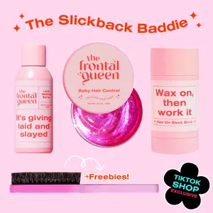 The Frontal Queen SLICKBACK BADDIE BUNDLE – No White Cast Lace Melting Spray, Edge Control, and Hair-on-Sleek Wax Stick with FREE Slick Down Pro Styler Brush | Flawless Slick Backs, Humidity-Proof Hold, Zero Buildup, Beginner-Friendly Ponytail Kit
