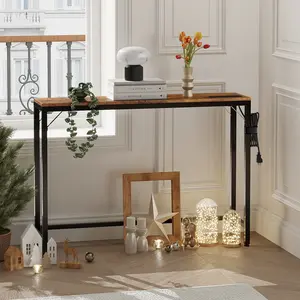 39.4" Narrow Entryway Console Table with Built-in Charging Station, Modern Sofa Side Table with Power Outlets & USB Ports, Sturdy MDF & Metal Frame Accent Table for Living Room & Foyer