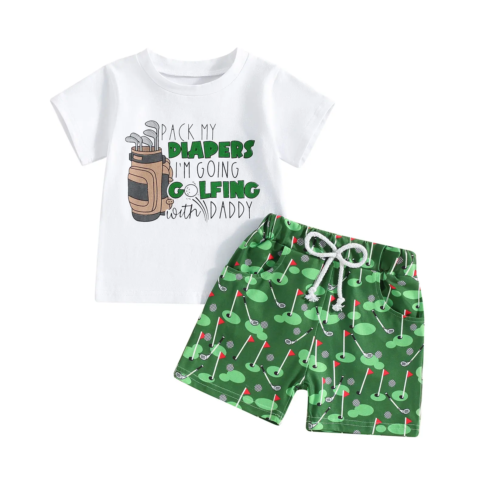 REDWOON Toddler Baby Boy Golf Outfit Golfing with Daddy T-Shirt Top Golf Shorts Set 2Pcs Infant Golf Summer Clothes