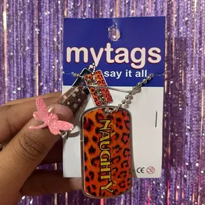 Naughty Cheetah Print Dog Tag Necklace McBling Y2K Early 2000s Trashy Glam Statement Jewelry gift