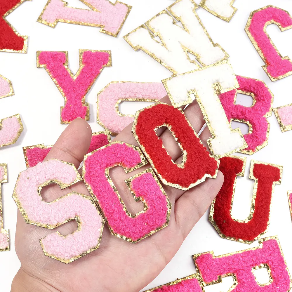 8pcs Sweet 26 Letters Towel Embroidery Patch Pink A-Z Self-adhesive Sticker Decoration For DIY Apparel Bag Crafts Accessories