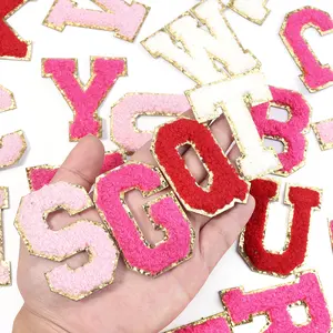 8pcs Sweet 26 Letters Towel Embroidery Patch Pink A-Z Self-adhesive Sticker Decoration For DIY Apparel Bag Crafts Accessories