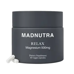 MADNUTRA Relax Magnesium 500mg Supplement 60 Veggie Capsules Vegan Non-GMO GMP Certified for Energy Muscles & Relaxation