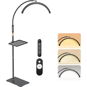 Lash Light, Half Moon Lamp with Tool Tray, LED Floor Lamp for Eyelash Extensions, Nail Art, Tattoo Art and Skincare, Adjustable Color Modes and Flexible Gooseneck (Black)