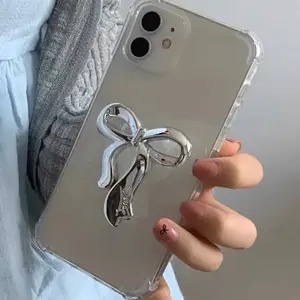 INS Korean Silver Bowknot Griptok Bow Phone Holder Finger Ring Holder Stand Support For iPhone Samsung Foldable Socket Bracket