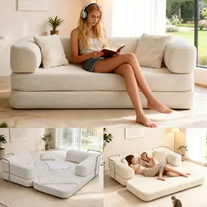 76" foldable sofa bed with a fixed shape frame, removable armrests, modular velveteen sleep sofa, suitable for small spaces; foldable mattress sofa - no assembly required, white (includes 2 throw pillows) basement  furniture