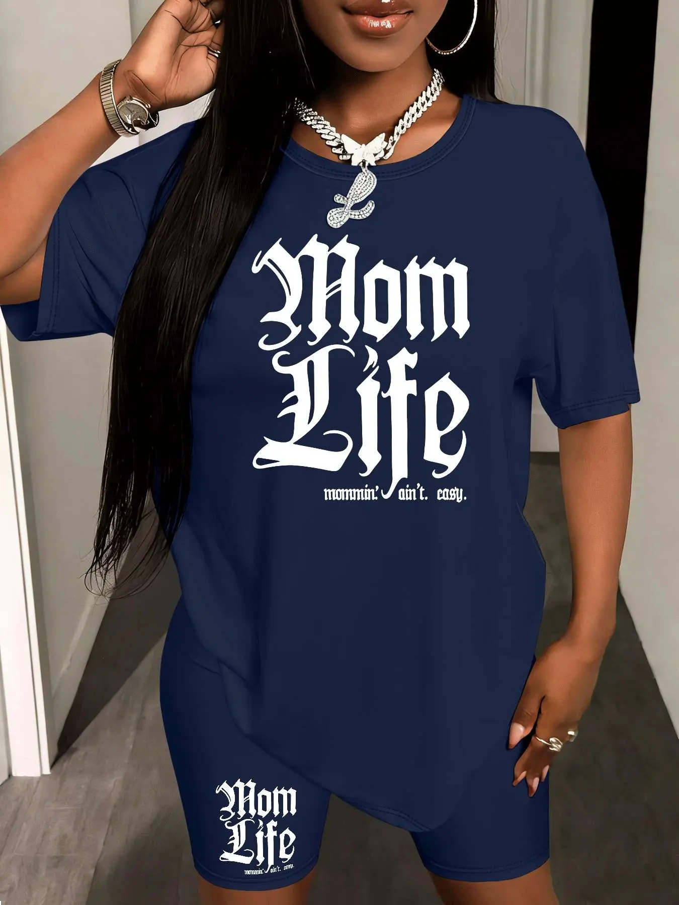 Personalized print pattern Women's Summer Casual 2-Piece Leisure Sports Set, Stylish Print Comfortable for Daily Wear, Trendy Ladies Fashion Must-Have, Athleisure Outfit, Athleisure Summer Clothes, Athletic Sets
