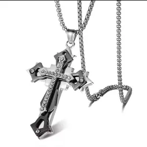 24inch Inlaid Cross Necklace - Detailed Design with Chain Attachment