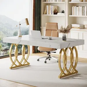 Tribesigns 63-Inch Desk for Home Office: Modern Computer Desk with Stylish Gold Legs, Rectangular Workstation