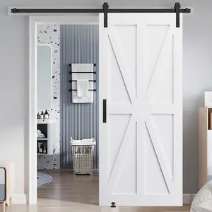 [SOIYELIFE]32"x80" CRAZY ELF Star Style Primed Door Slab with 6.6FT Barn Door Hardware, Adjustable Floor Guide & Pull Handle, DIY Modern Moisture-Interior Barn Door
