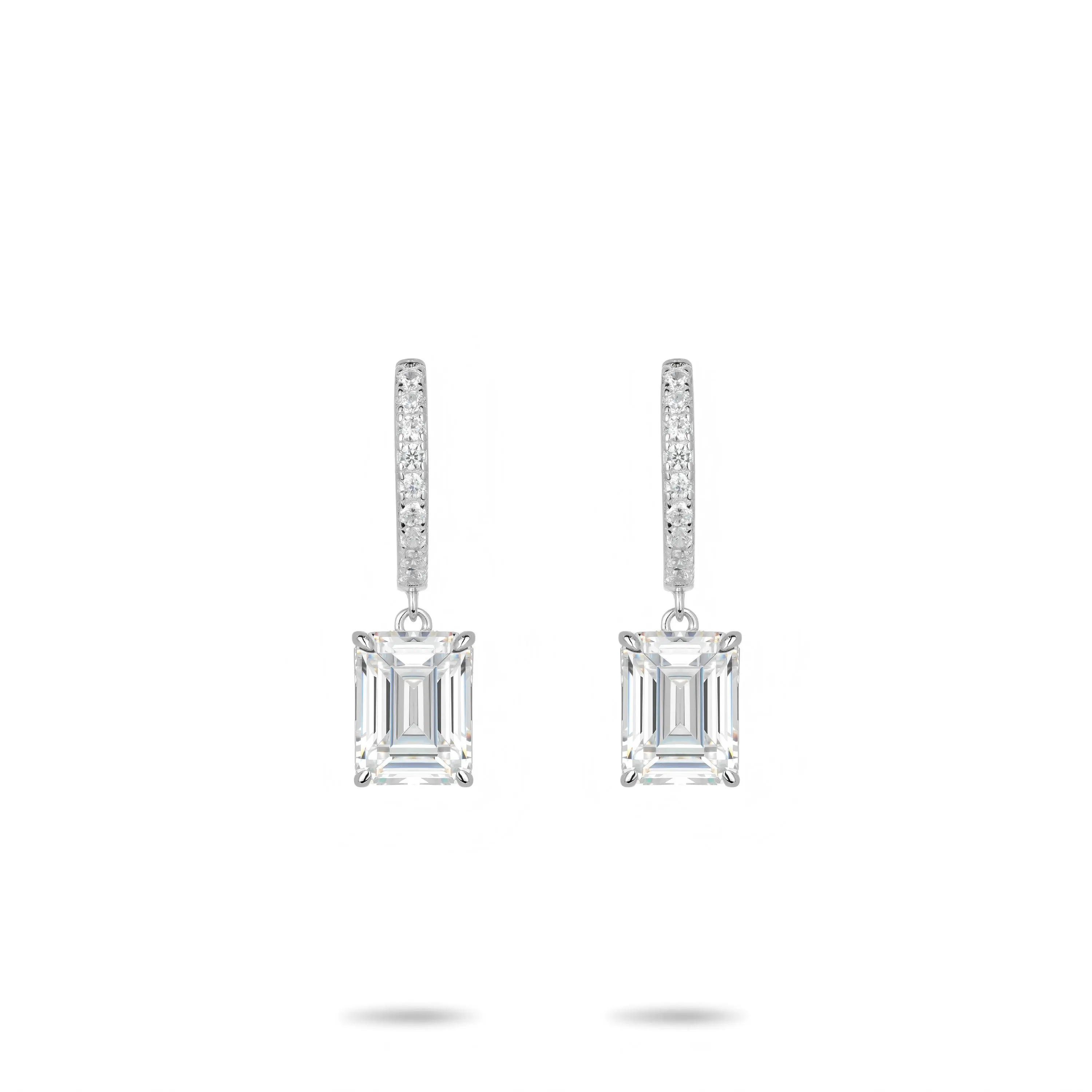 VAMERAY #3171 4 Carat In Each Pave Emerald Cut Prong-Set Drop Earrings
