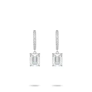 VAMERAY #3171 4 Carat In Each Pave Emerald Cut Prong-Set Drop Earrings