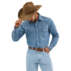 Cowboy Cut® Long Sleeve Western Denim Snap Work Shirt - Stonewash
