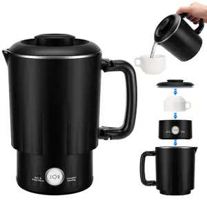 Portable Travel Electric Kettle, 600ML Small Water Kettle with Ceramic Cup, 304 Stainless Steel Water Boiler with Dual Power Control, Compact Design for Camping, RV, Business Trip & Hotel Stays, Black