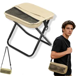Portable Folding Camping Stool – Khaki Color Ultra Lightweight Aluminum Frame with Breathable Mesh Seat, Compact Foldable Travel Chair with Carry Bag for Camping, Fishing, Hiking, Beach & Outdoor Use, Supports up to 265 lbs