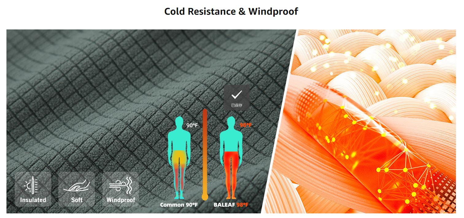 baleaf Men's Winter Cycling Pants Mountain Bike Cold Weather Hiking Gear Windproof Fleece Lined Running Ski Bicycle Clothes