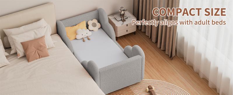 Lilypelle Toddler Bed Frame, Toddler Floor Bed Frame with Extra Safty Broad, Standard Crib Size Toddler Bed, Certified Fabric Toddler Beds Frame, Mattress Not Included