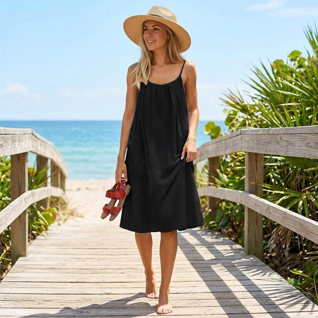 Women's Solid Color Cami Lounge Dress, Elegant Sleeveless Knee-Length Dress for Summer, Ladies Sleepwear for Indoor Wear