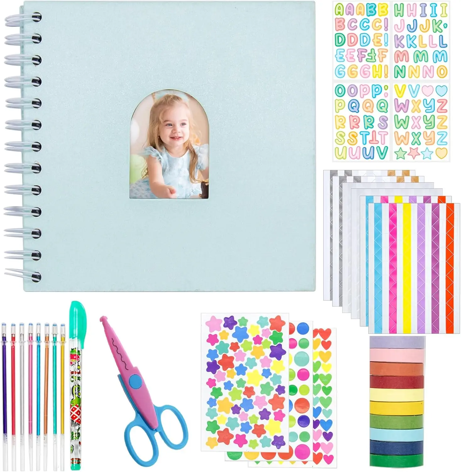 Scrapbook DIY Photo Album Hard Cover Scrapbook Kit for  Instant Camera Print Paper with DIY Accessories (Blue)