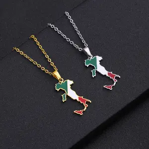 New Italy Flag & Map Pendant Necklace | Ethnic Style | Hip-Hop Style | Fashion Accessories | Party Jewelry | Unisex | Creative National Map & Flag Necklace | Ideal Gift Selection| 2026 FootballEvents | Football & Basketball Fan Style |